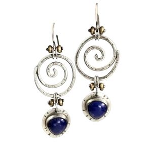Silver Blue Spiral Earrings
